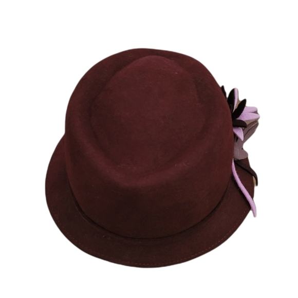 Vintage - Lorenzo of Italy Burgundy Wool  Flower‎ Accent Bucket Head - Picture 4 of 5